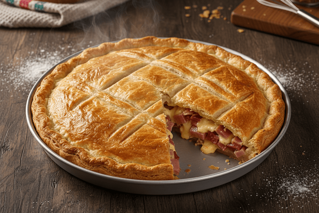 Pizza rustica adattata alla teglia rotonda in alluminio