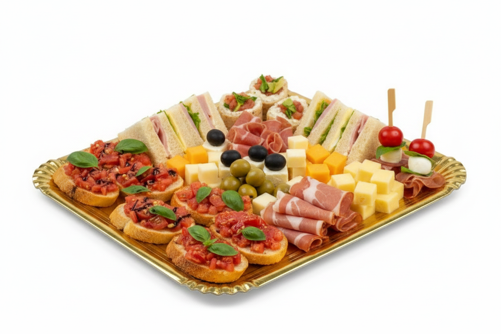 Vassoio rettangolare dorato con food salato