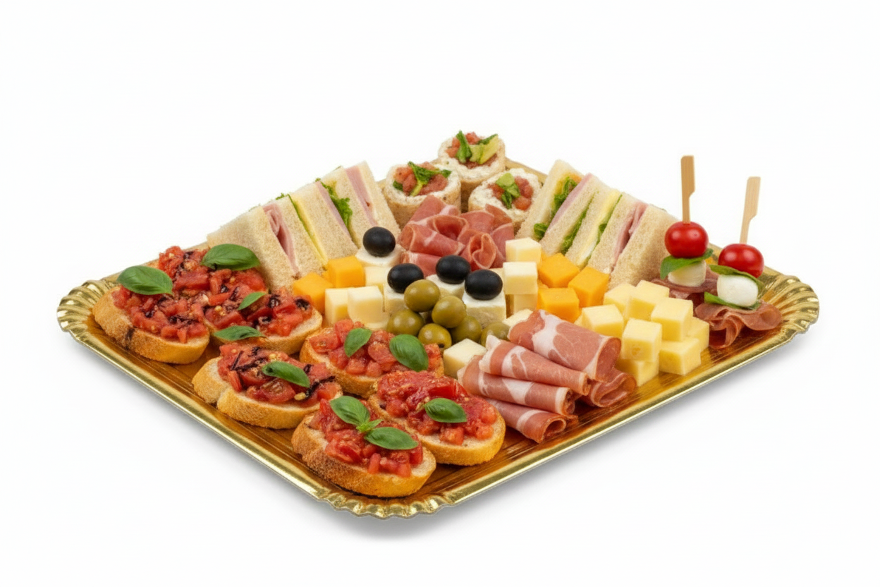 Vassoio rettangolare dorato con food salato