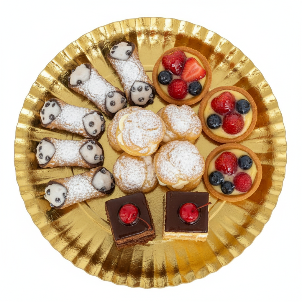 Vassoio tondo oro con dolci assortiti